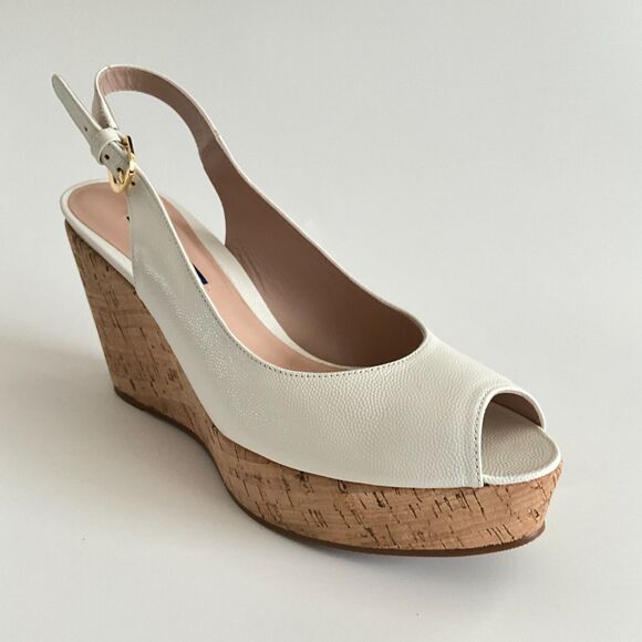 Stuart Weitzman Beige Leather Rinna Wedge Peep-toe Sling Back Sandals 8.5 - Picture 12 of 12